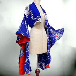 アンティーク パープル ドレープ袖 ミニ羽織 着物リメイク コスプレ 衣装 和楽器 紫 N71104 12枚目の画像