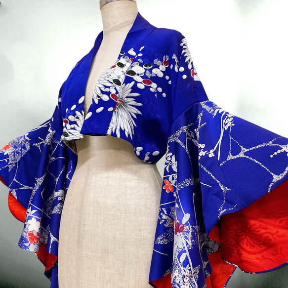 アンティーク パープル ドレープ袖 ミニ羽織 着物リメイク コスプレ 衣装 和楽器 紫 N71104 3枚目の画像