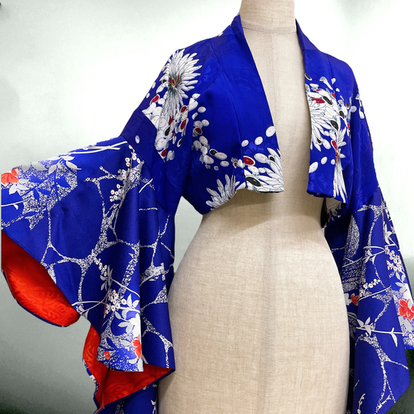 アンティーク パープル ドレープ袖 ミニ羽織 着物リメイク コスプレ 衣装 和楽器 紫 N71104 5枚目の画像