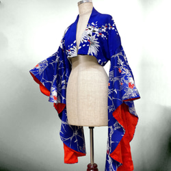 アンティーク パープル ドレープ袖 ミニ羽織 着物リメイク コスプレ 衣装 和楽器 紫 N71104 7枚目の画像