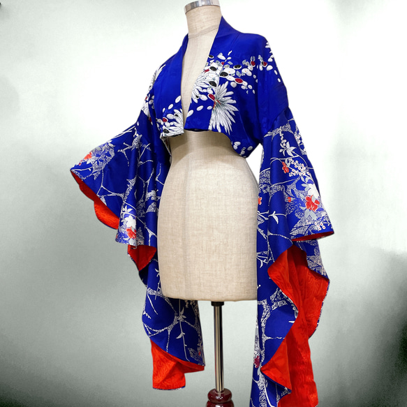 アンティーク パープル ドレープ袖 ミニ羽織 着物リメイク コスプレ 衣装 和楽器 紫 N71104 7枚目の画像