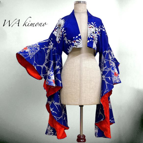 アンティーク パープル ドレープ袖 ミニ羽織 着物リメイク コスプレ 衣装 和楽器 紫 N71104 1枚目の画像