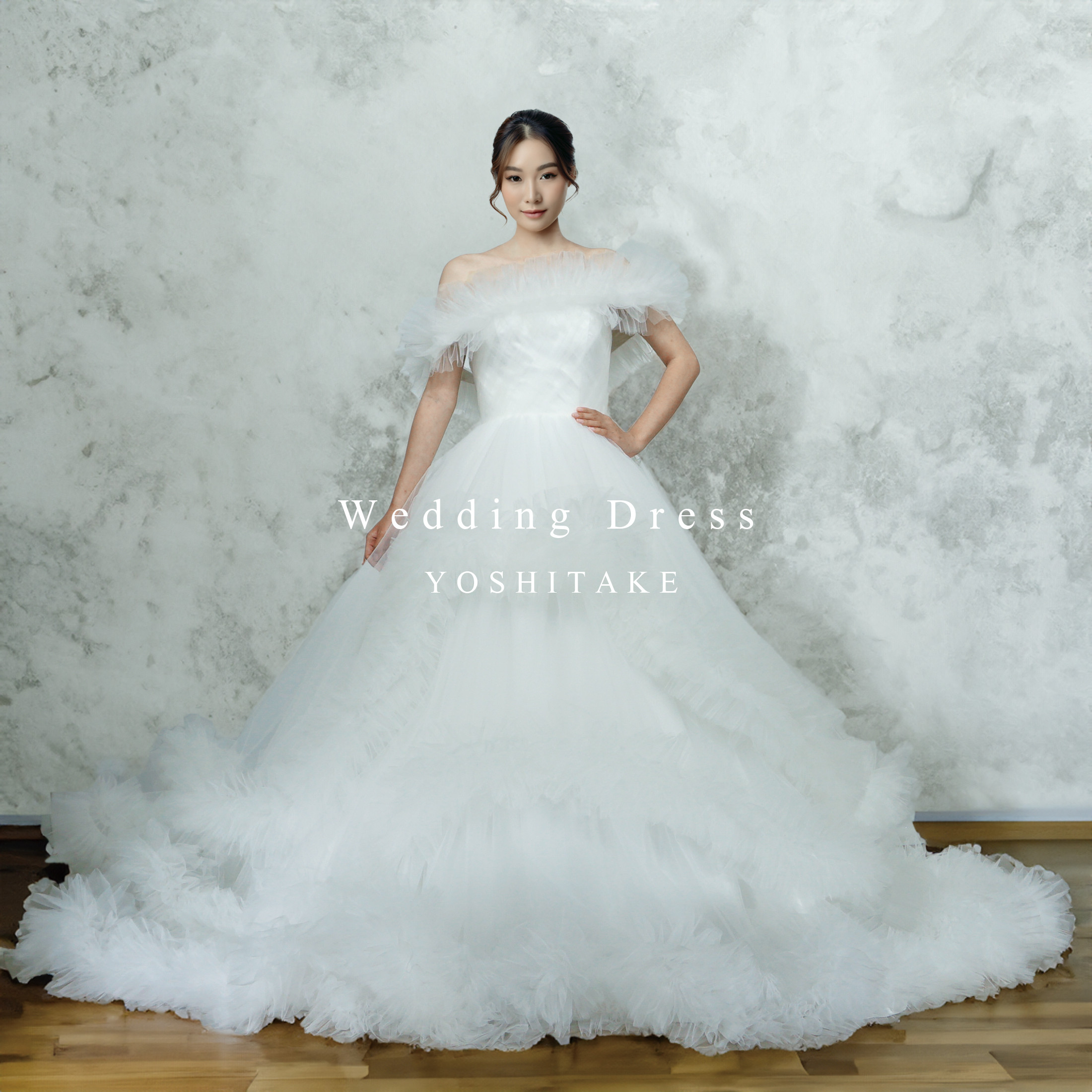 【オーダー制作】ウエディングドレス.白.チュール.Aライン.オフショルダー.Y2735-ｗ