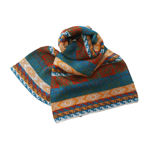 アルパカ100％マフラーリバーシブル オレンジ×イエロー×ブルー