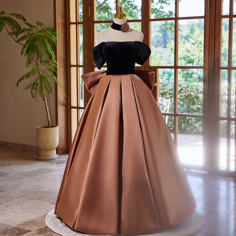 綺麗 黒 オフショルダー リボン パーティードレス プリンセス 誕生日 演奏会 二次会 前撮り 披露宴 08890