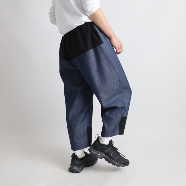 ＊（送料無料）春のパンツ祭り　８５cm　甘織デニム　パッチワーク テーパード Y09