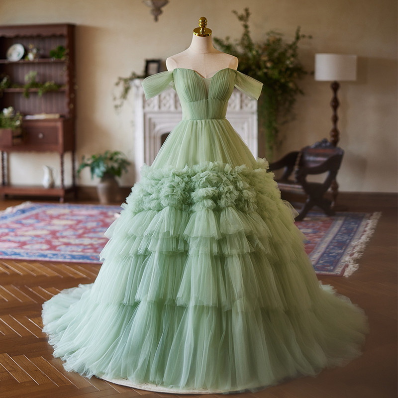 綺麗 緑 チュール ふわふわ パーティードレス プリンセス 花嫁 誕生日 成人式 演奏会 前撮り 披露宴 08881