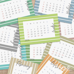 2026年 カレンダー 12か月分 / striped ★ ダウンロード【データ販売 A4 はがき L判 印刷 】 3枚目の画像