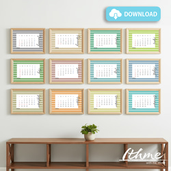 2026年 カレンダー 12か月分 / striped ★ ダウンロード【データ販売 A4 はがき L判 印刷 】 1枚目の画像