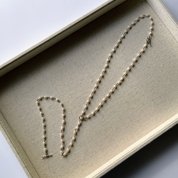 Perla parva✴︎小粒淡水パールロングネックレス✴︎ブレスレットとネックレスに分けても使える2way仕様 5枚目の画像