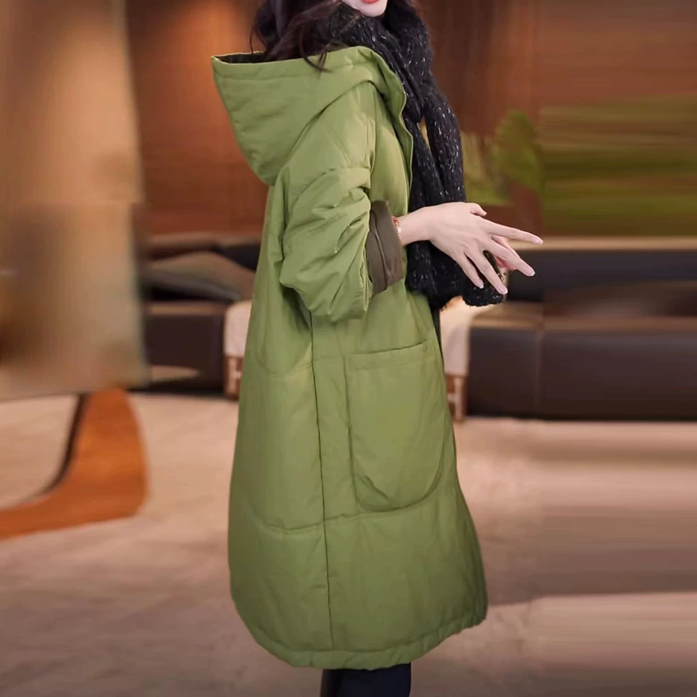 2025年ストレートホワイトカモフラ牛角ボタン ダウンジャケット女性中長期大毛襟厚手冬ファッションコート 高級感 旅行