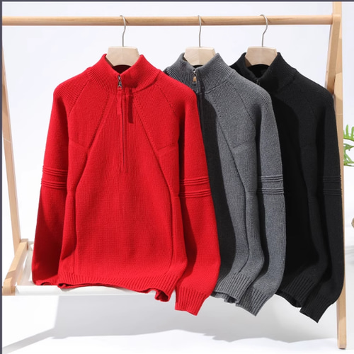 赤のセーター秋冬ハーフハイジップニットカーディガンハーフ100枚