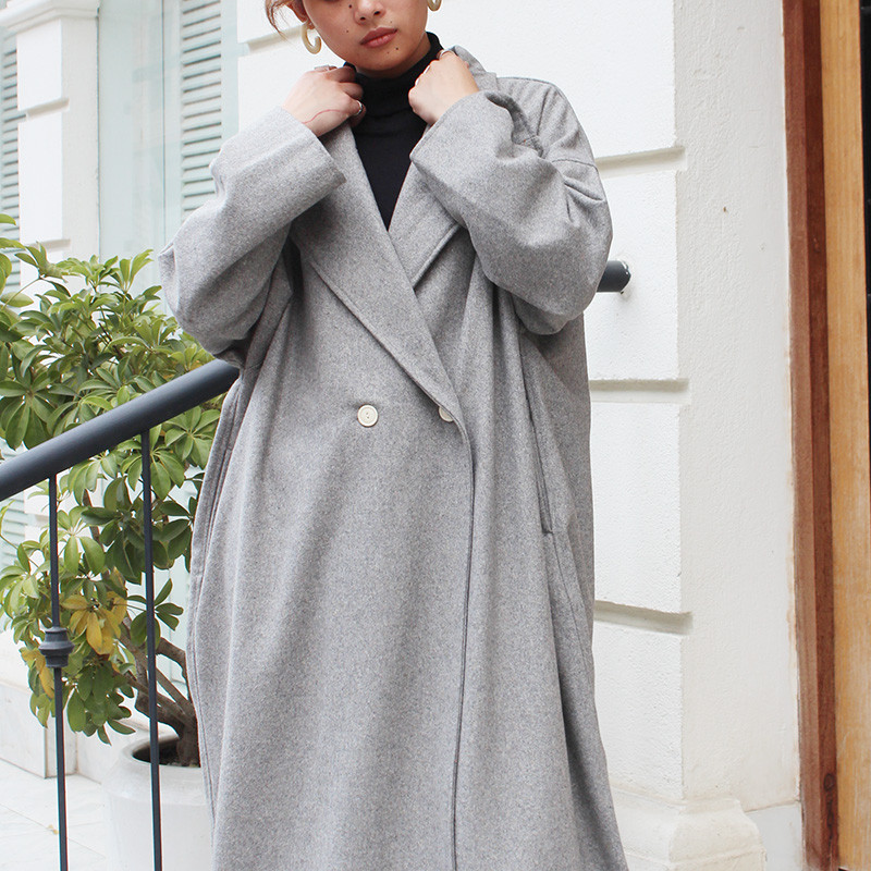 ほっこり冬素材◉ ウールチェスターコート　ライトグレー