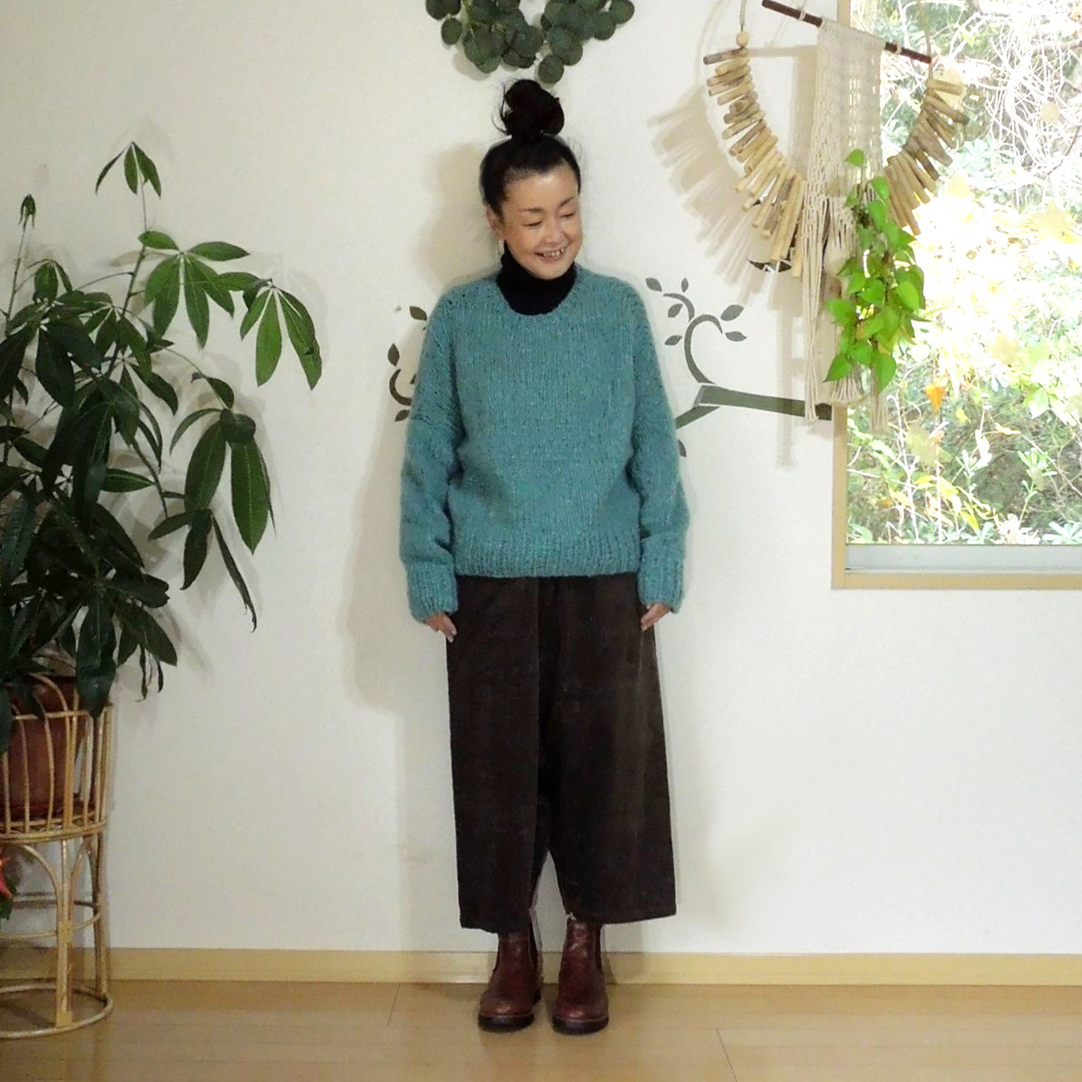 つつむ　手編みモヘア ショートセーター●ミント