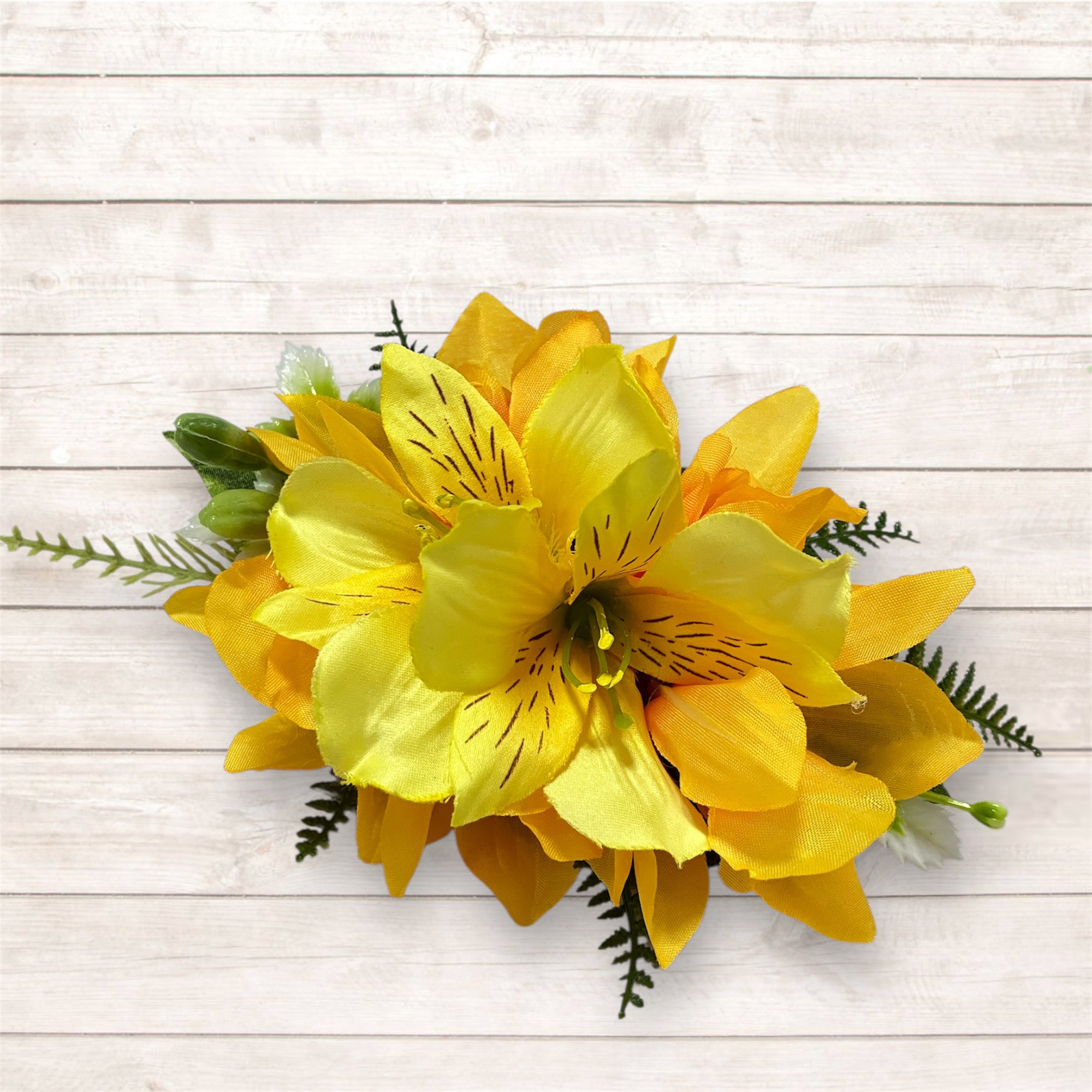 鮮やかなシンビジューム＆アルストロメリア/フラダンス髪飾り/ブライダル/アーティシャルフラワー/和装/イエロー/黄色