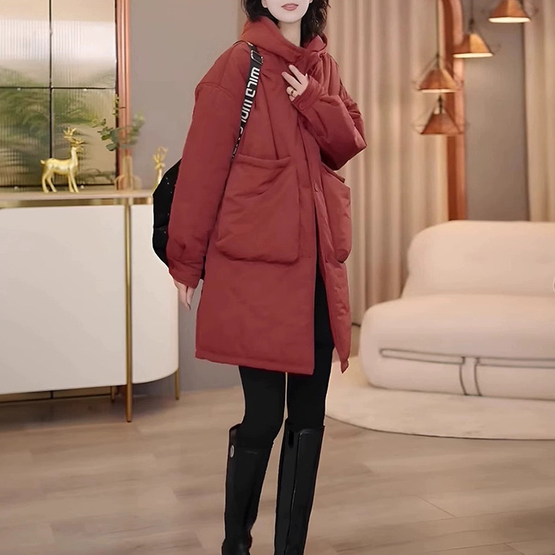 カーディガン トレーナー コート ジャケット 裏起毛 秋冬黒ふわふわ裏起毛ニットフード付きロングコート 受注制作 通勤