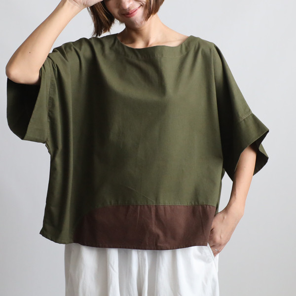 送料無料　春のポンチョまつり　ベビーキャンバスコットン　愉快なパッチワーク かぶるだけワイドオーバーシャツY05A