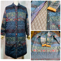 着物リメイク＊絵扇に牡丹・菊・草花模様刺繍正絹黒留袖ワンピースM