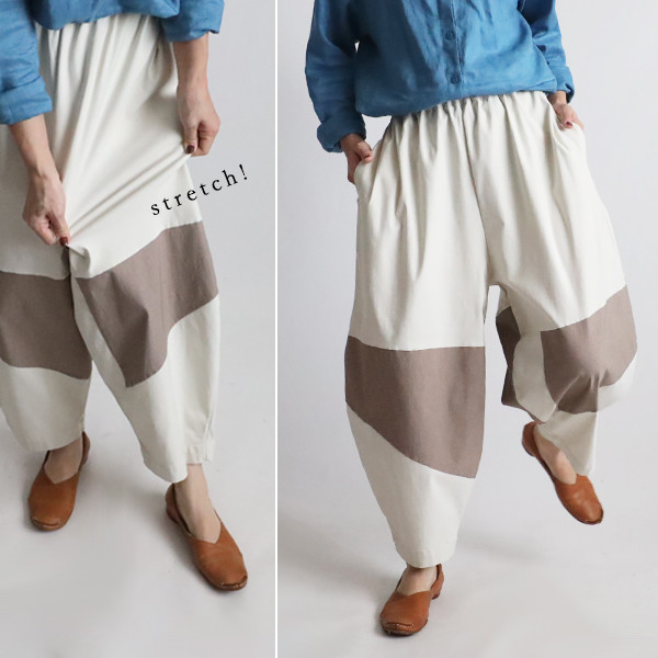 （送料無料）春のパンツ祭り８８cm愉快なパンツ 斜横ぐーんと伸びる伸縮ストレッチ パッチワーク バルーン Y88B◎