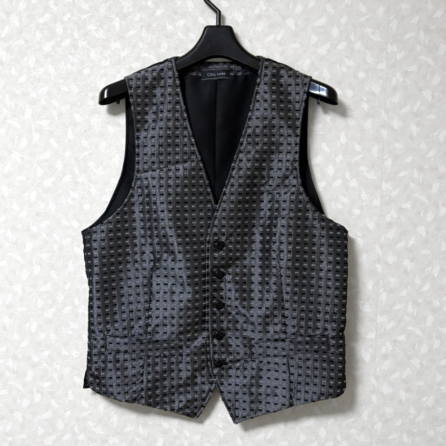 メンズベスト トップス  ジャガード織 バックサテンシャンタン ポリエステル ベスト ジレ