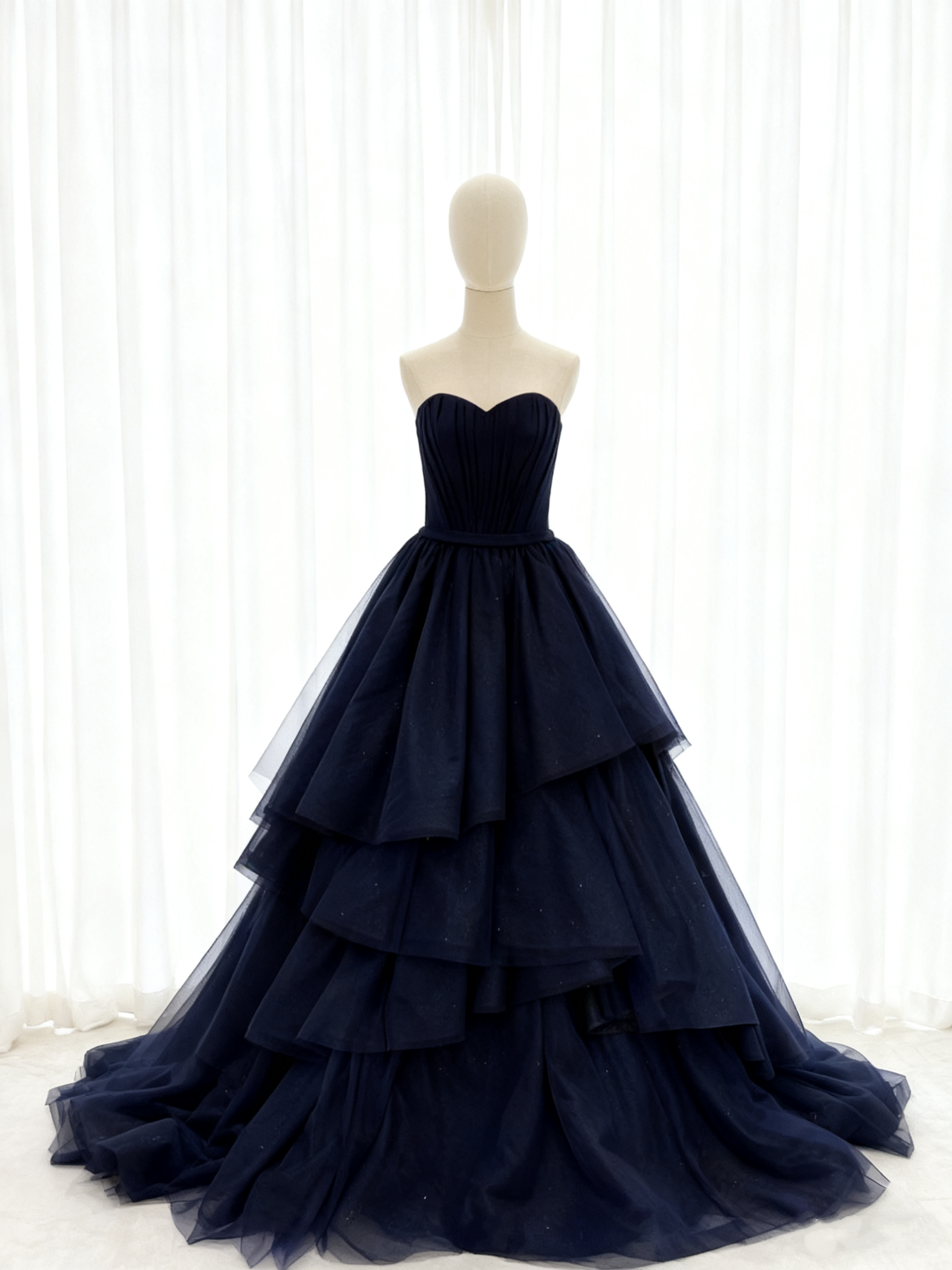 送料無料！カラードレス ネイビー アシンメトリードレス キラキラグリッターチュール 披露宴 ビスチェドレス