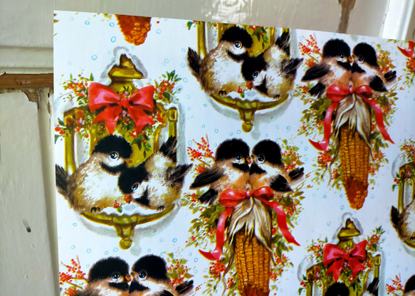 U.S.A. ヴィンテージ包装紙【コーンスワッグと小鳥達】DA-WP094 1枚目の画像