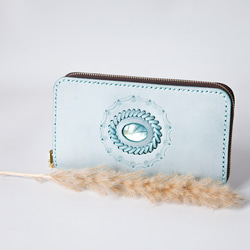 【限定価格】大容量牛革手作りファスナー長財布トラベルケース 女性財布　手染め / 総手縫い 4枚目の画像