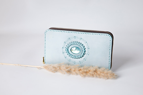 【限定価格】大容量牛革手作りファスナー長財布トラベルケース 女性財布　手染め / 総手縫い 4枚目の画像