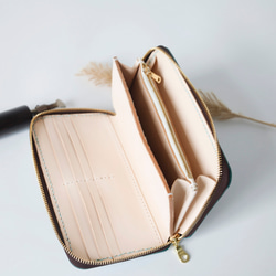 【限定価格】大容量牛革手作りファスナー長財布トラベルケース 女性財布　手染め / 総手縫い 10枚目の画像