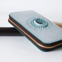 【限定価格】大容量牛革手作りファスナー長財布トラベルケース 女性財布　手染め / 総手縫い 8枚目の画像