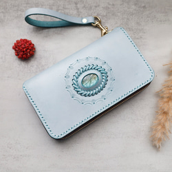 【限定価格】大容量牛革手作りファスナー長財布トラベルケース 女性財布　手染め / 総手縫い 2枚目の画像