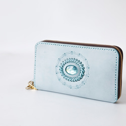 【限定価格】大容量牛革手作りファスナー長財布トラベルケース 女性財布　手染め / 総手縫い 1枚目の画像