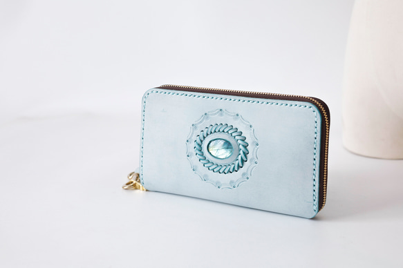 【限定価格】大容量牛革手作りファスナー長財布トラベルケース 女性財布　手染め / 総手縫い 1枚目の画像