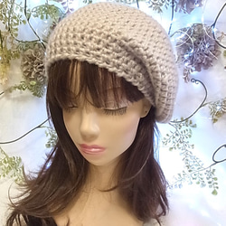 ニット帽 ベレー帽　モヘア ベージュ 6枚目の画像