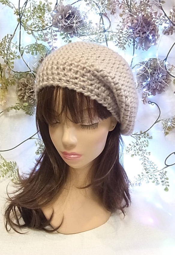 ニット帽 ベレー帽　モヘア ベージュ 6枚目の画像