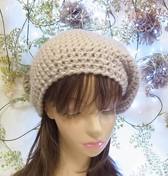 ニット帽 ベレー帽　モヘア ベージュ 9枚目の画像