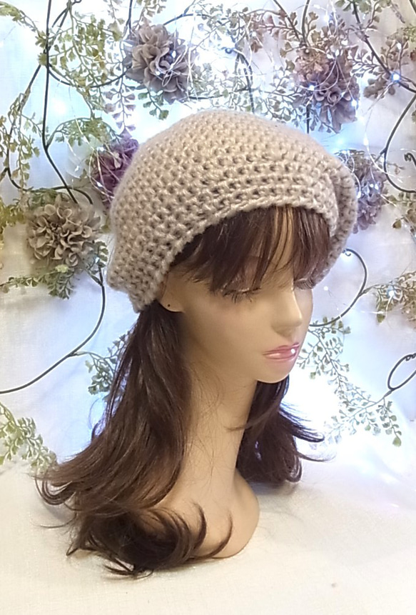 ニット帽 ベレー帽　モヘア ベージュ 7枚目の画像