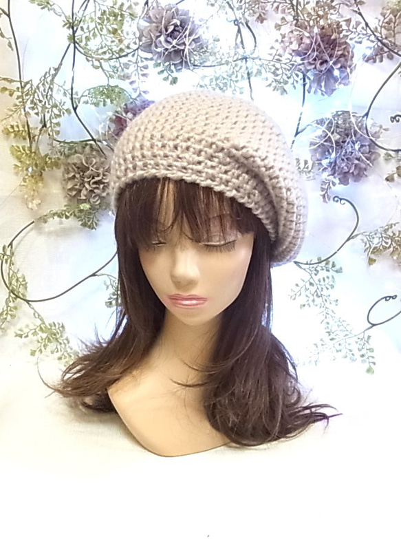 ニット帽 ベレー帽　モヘア ベージュ 3枚目の画像