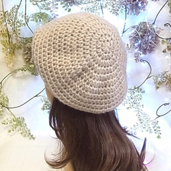 ニット帽 ベレー帽　モヘア ベージュ 5枚目の画像