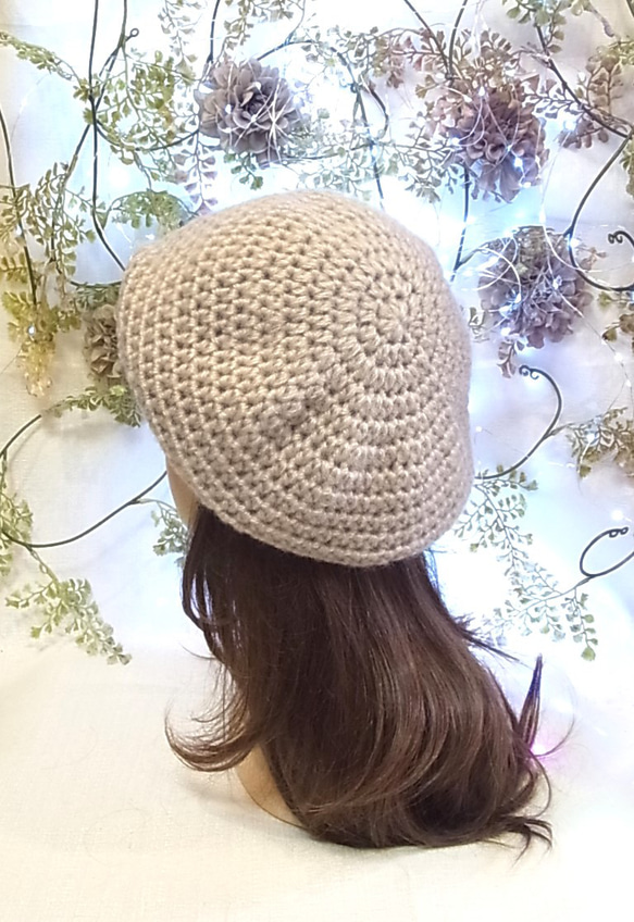 ニット帽 ベレー帽　モヘア ベージュ 5枚目の画像