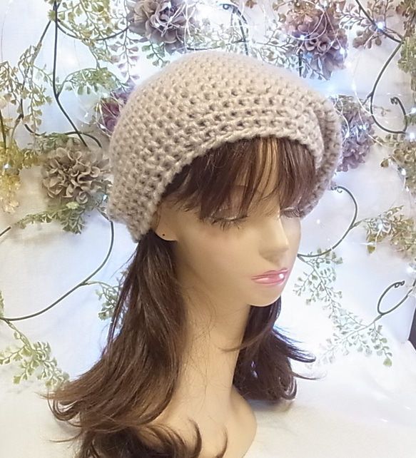 ニット帽 ベレー帽　モヘア ベージュ 8枚目の画像