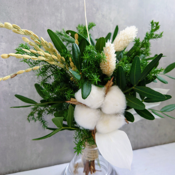 new!!IHoliday Ornament mini white【ラタン・国産ピスタチオ・綿】お正月飾り2026仕様 9枚目の画像