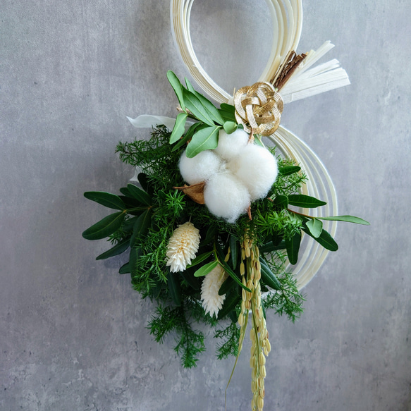 new!!IHoliday Ornament mini white【ラタン・国産ピスタチオ・綿】お正月飾り2026仕様 6枚目の画像