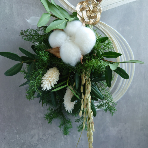 new!!IHoliday Ornament mini white【ラタン・国産ピスタチオ・綿】お正月飾り2026仕様 5枚目の画像