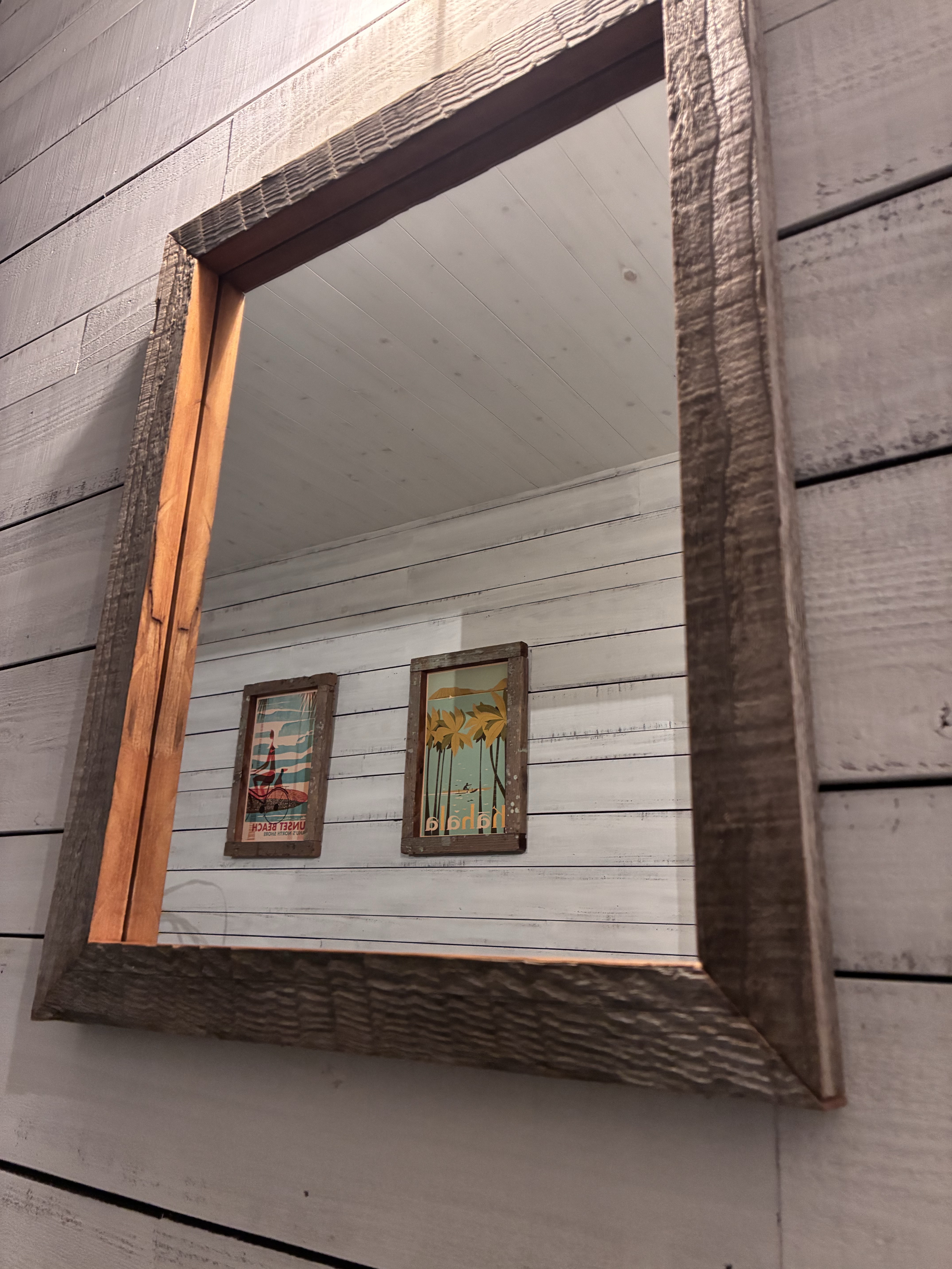 【大】自然の天日でエイジングされた無垢古木を使った壁掛けミラー NO・1