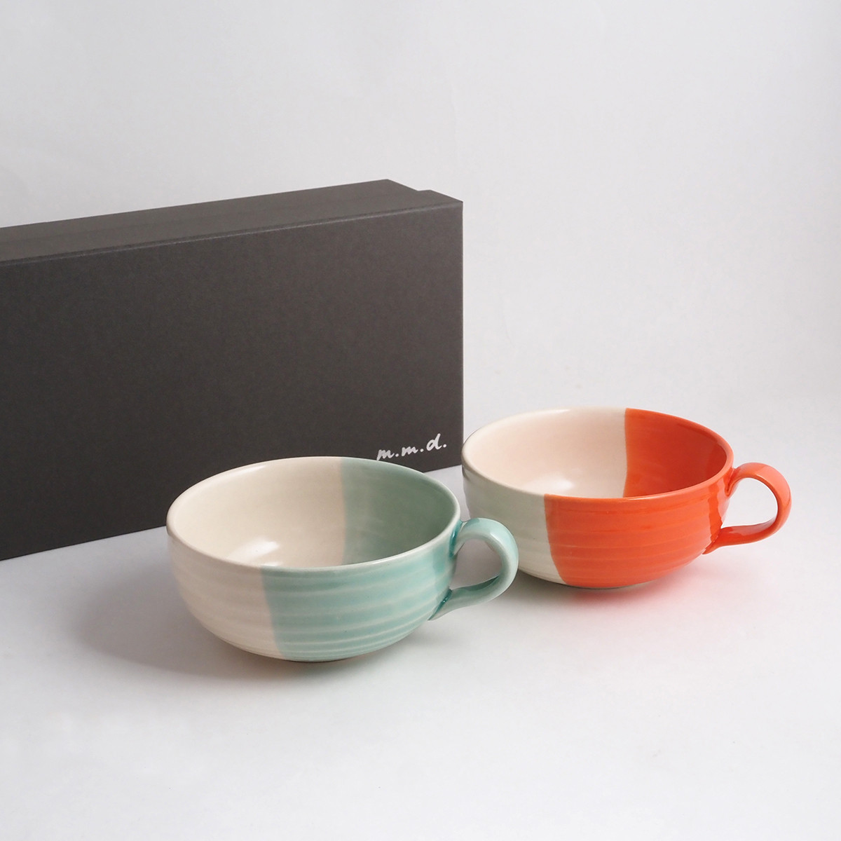 rokuromeスープカップ/ペアセット/瀬戸焼/ろくろ目/れんげスプーン（ギフトボックス付き）