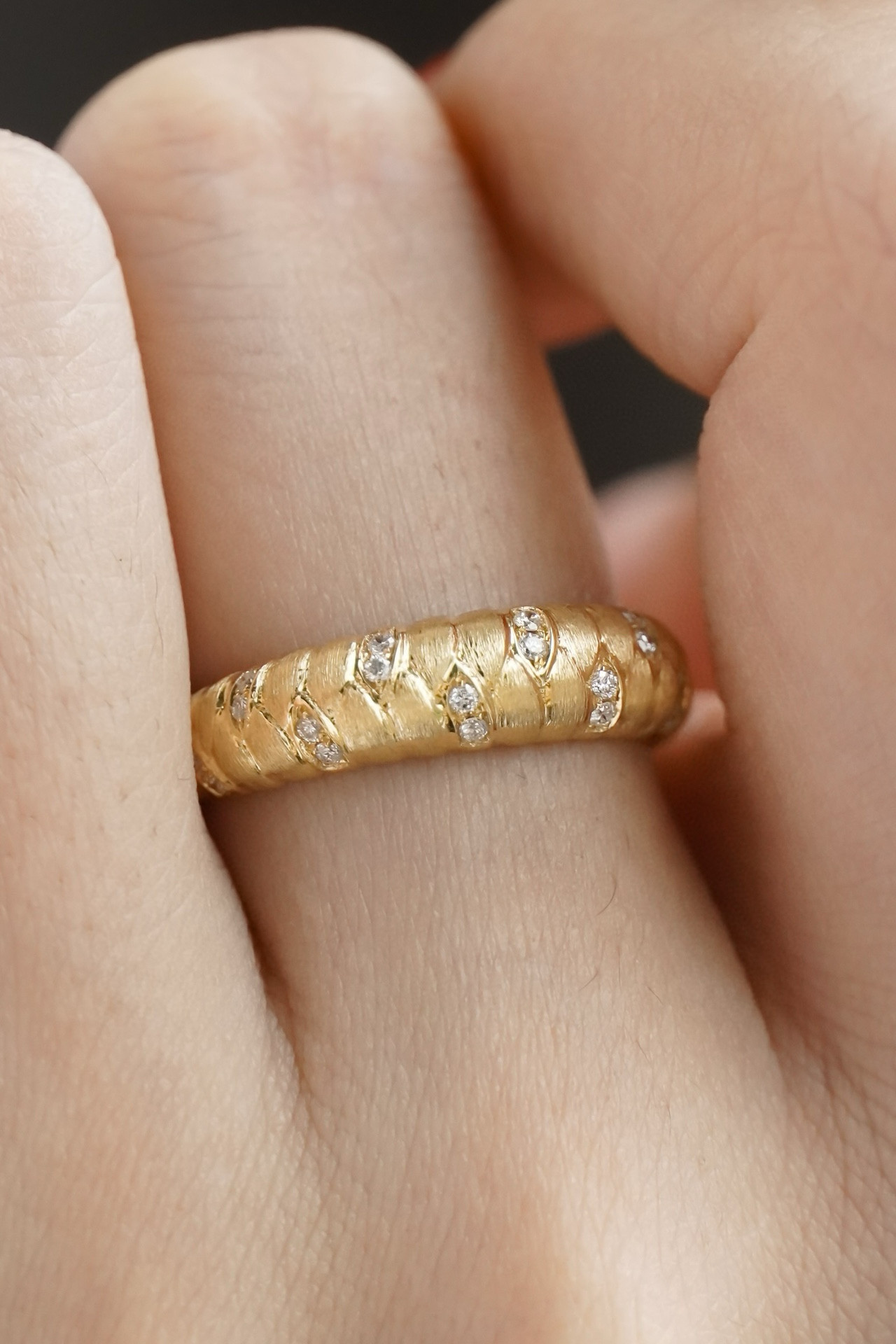 「ins風」K18   天然ダイヤモンド　幸運　リング　細工　オシャレ