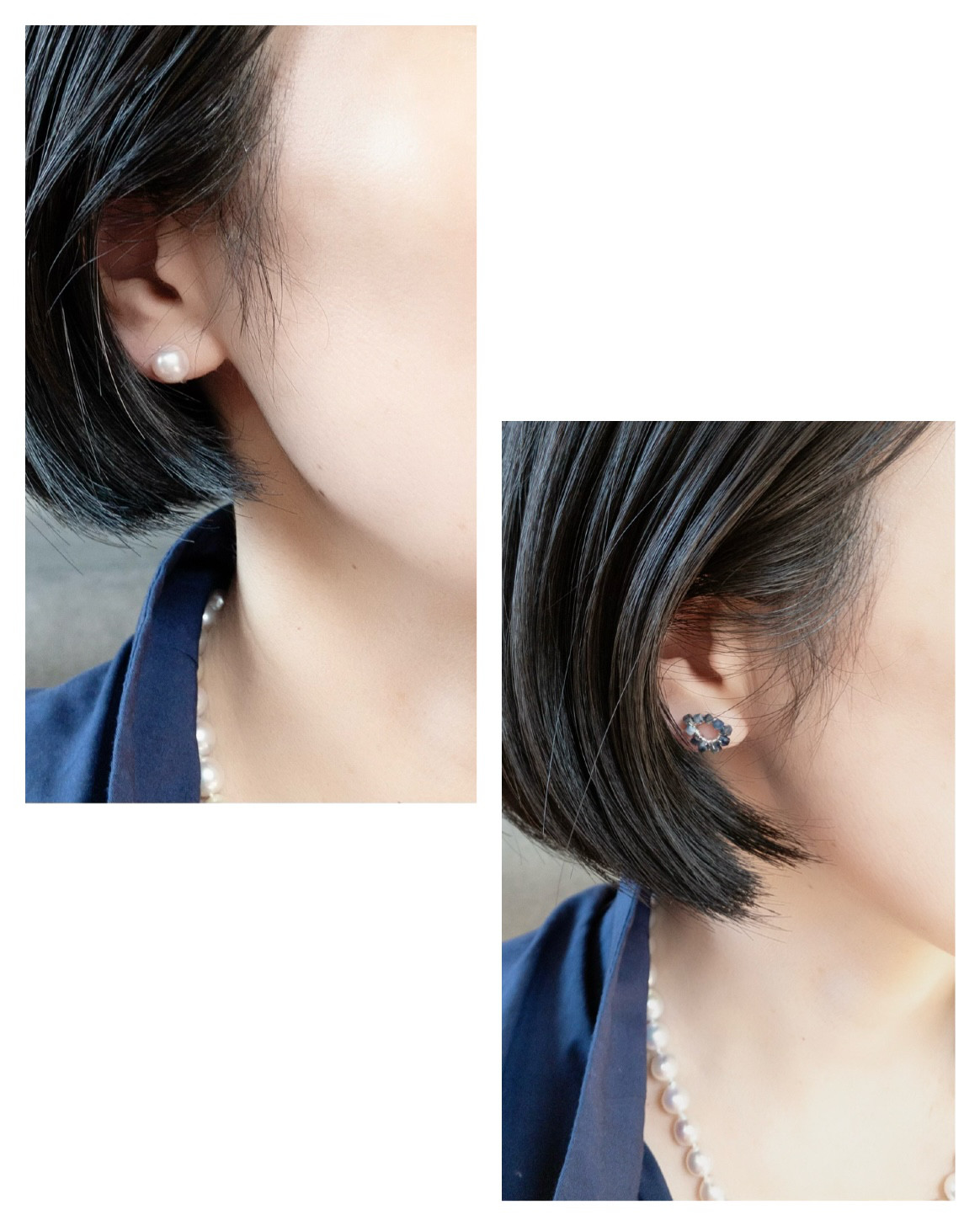リバーシブルイヤリング 〜 1粒のアコヤ真珠×ブルーサファイア