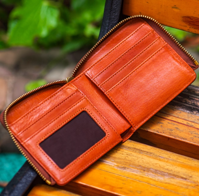 メンズ二つ折り財布 ハンドメイドの折りたたみ財布、ショートレザーウォレット/カードホルダー、