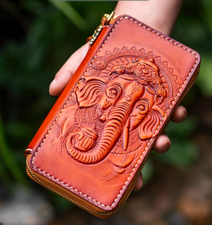 ハンドメイドの牛革ファスナーバッグ、本革ロングウォレット、クラッチ、男女兼用の携帯バッグ